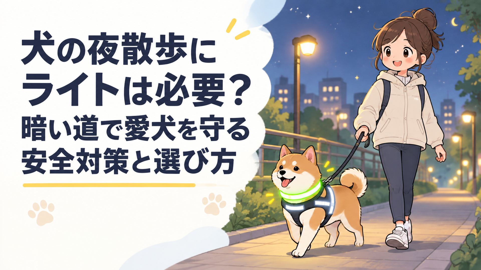 犬の夜散歩にライトは必要？暗い道で愛犬を守る安全対策と選び方